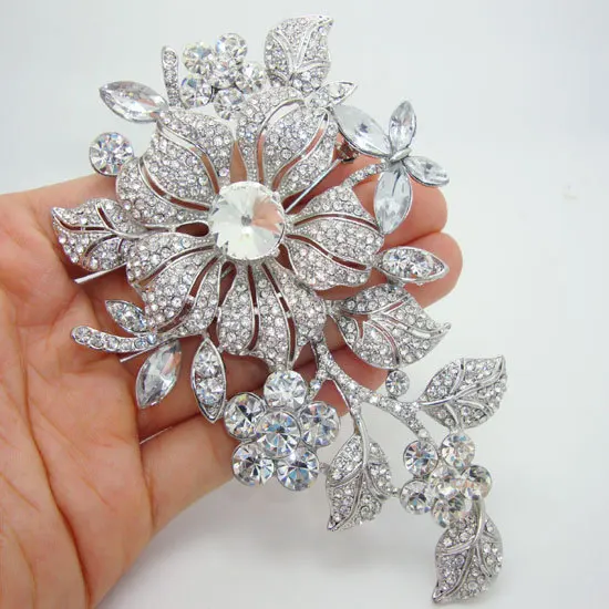 Модная брошь невесты с цветами и листьями булавка прозрачные стразы свадебные