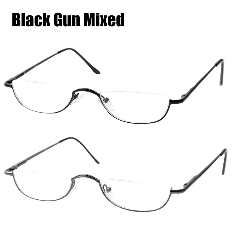 Black Gun Mixed SOOLALA, тонкие очки для чтения, Wo, мужские, s, полуоправы, сплав, плоский верх, полуоправа, очки с кожаной коробкой+ 1,0, 1,5, 1,75, 4,0 - Цвет оправы: Black Gun Mixed