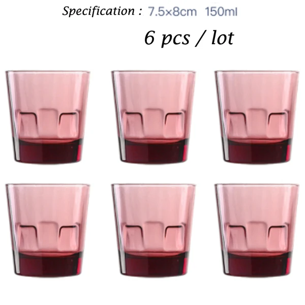 6 pcs pink style 3 Соковое стекло, красочное креативное тиснение, стакан для воды, 6 шт./лот, розовый, синий, утолщенный бокал для вина, пива, чая, молока, стакан chivas - Цвет: 6 pcs pink style 3