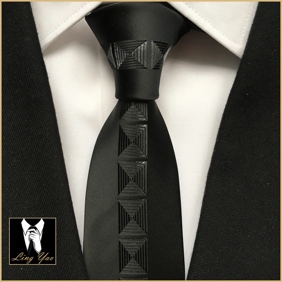 Уникальные Узкие галстуки Мужская мода Повседневный галстук черный с серебряным