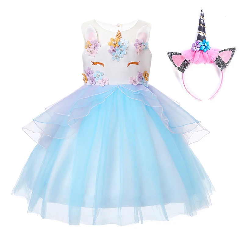 YOFEEL Kids Unicorn Dress for Girls Layered Embroidery Fancy Ball Gown Princess Dresses Unicornio Party Wedding Costumes | Детская