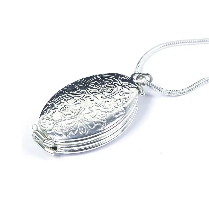 Старинный посеребренный цветок Выгравированный Овальный кулон с фото Шарм