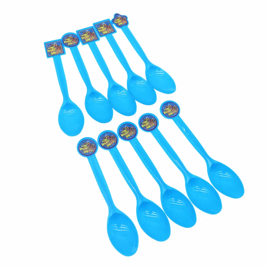 Spoon 10 pcs Pokemon Go тематическая вечеринка на день рождения украшения Дети покемон вечерние принадлежности Набор посуды бумажные тарелки подарок для ребенка - Цвет: Spoon 10 pcs
