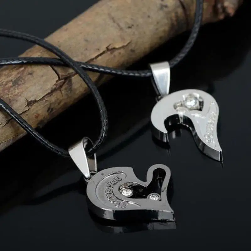 2 пары кулонов для мужчин и женщин подвеска в форме сердца с кристаллами