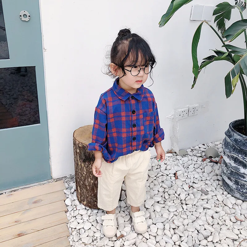 Осенние детские рубашки в Корейском стиле подушки из чистого хлопка клетку