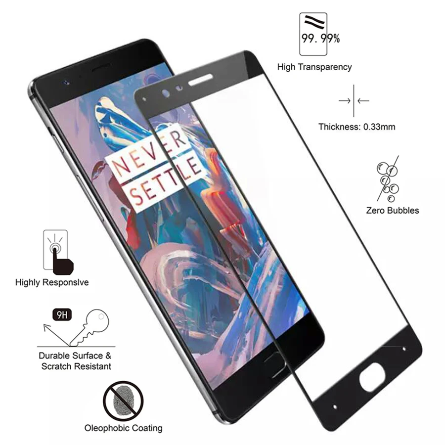 Закаленное стекло с закругленными краями Стекло Oneplus 3T Экран протектор для
