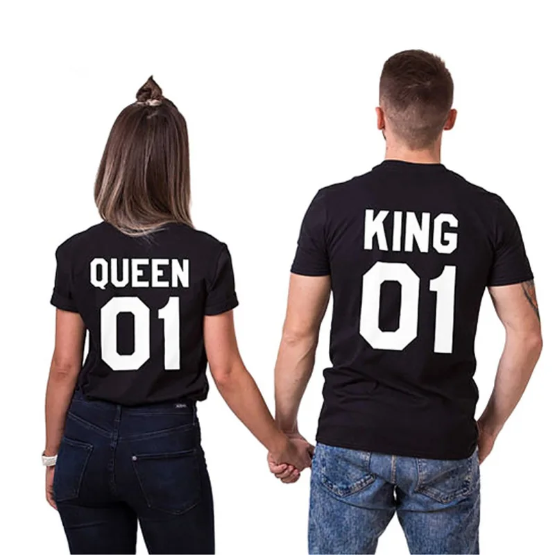 2019 летняя модная футболка с надписью KING QUEEN 01 мужская и женская Повседневная
