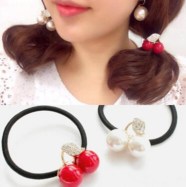

New arrival Women lovely Cherry Beads hair rubber girl's cute Hair rope hair circle headwear hairbands