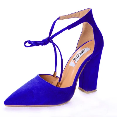 navy blue Женские туфли-лодочки; пикантные туфли на высоком каблуке; женские вечерние и свадебные туфли-лодочки на шнуровке с острым носком; черные женские туфли; chaussures femme; Размеры 35-43 - Цвет: navy blue