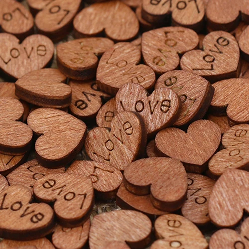 

100Pcs Wooden Love Heart Button Wedding Table Scatter Confetti Decoration Crafts