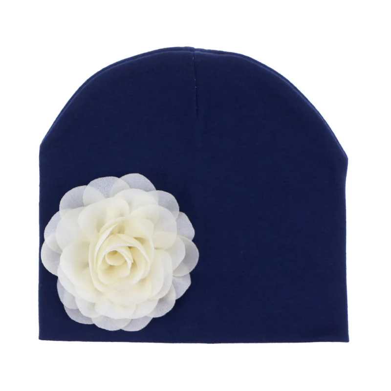 navy D4 Sunlikeyou/новая весенняя шляпка для девочки, детские шапки для новорожденных, хлопковая мягкая эластичная шапочка с цветком, шапочка, теплая шапка для младенца шапка детская - Цвет: navy D4