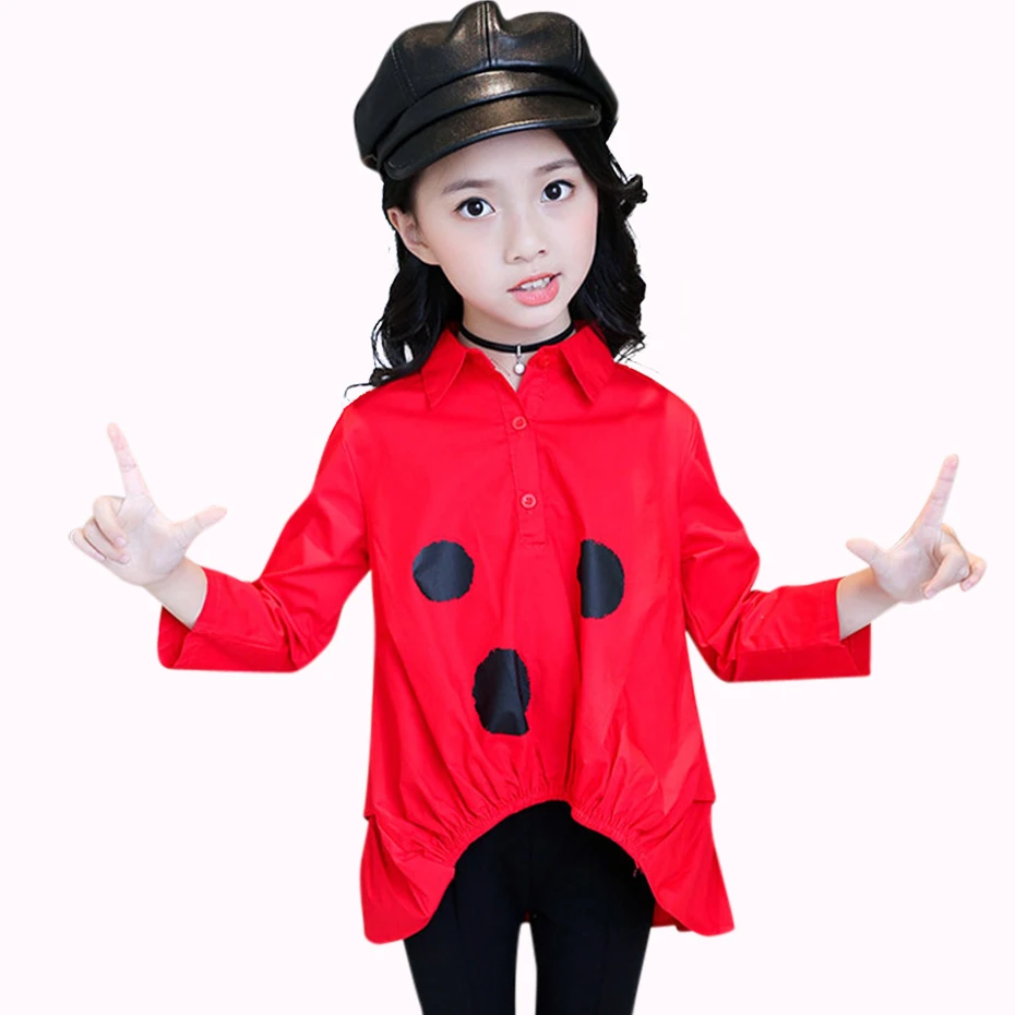 Весенняя блузка для девочек 2019 школьная детский топ с длинными рукавами и