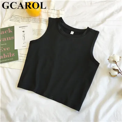 Черный GCAROL, летний сексуальный пляжный укороченный топ без рукавов, майки, шикарные белые и черные облегающие топы, тянущиеся базовые идеальные майки - Цвет: Черный