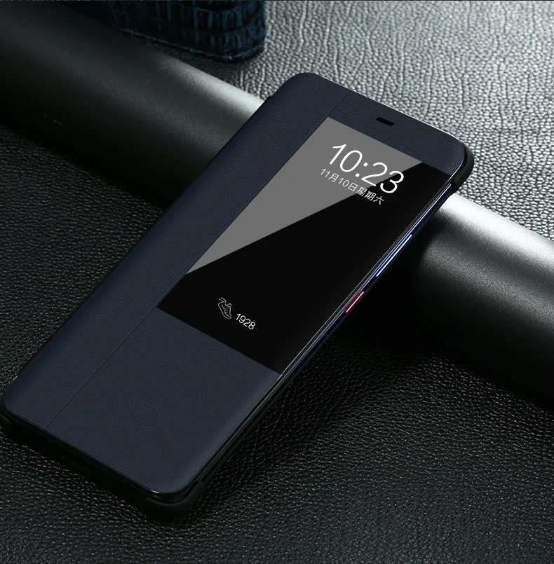 Чехол-книжка из натуральной кожи для huawei MATE 20 Pro Smart touch view window funda, защитный чехол для телефона capa - Цвет: Синий