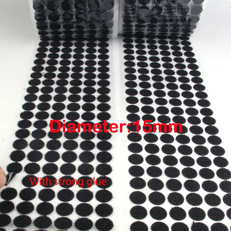 15mm black 50pair 50 пар/10/15/20/25/30 мм самоклеящаяся крепежная лента в горошек сильный клей на крючками и петлями Стикеры белый черный диск монеты магия - Цвет: 15mm black 50pair