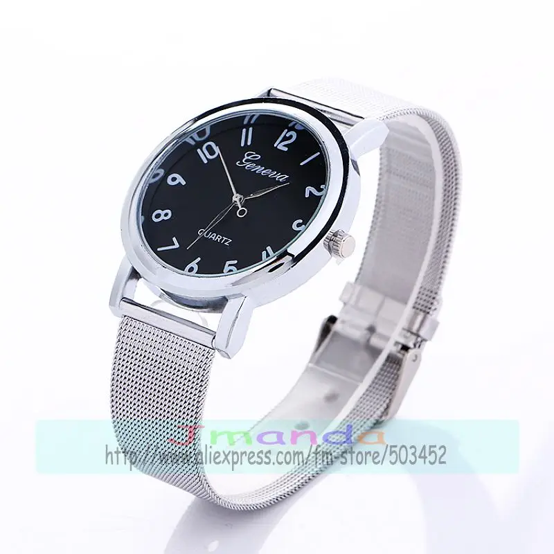 100 шт./лот Модные женские кварцевые часы с сетчатым браслетом серебряный ремешок