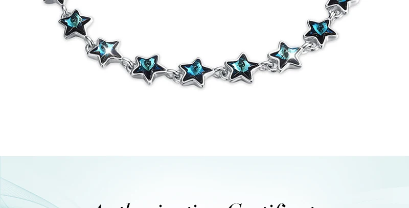 Голубая звезда Crystal от Swarovski браслет 925 пробы Серебряный браслет для Для женщин Одежда высшего качества тонкой Ювелирный Подарок на юбилей