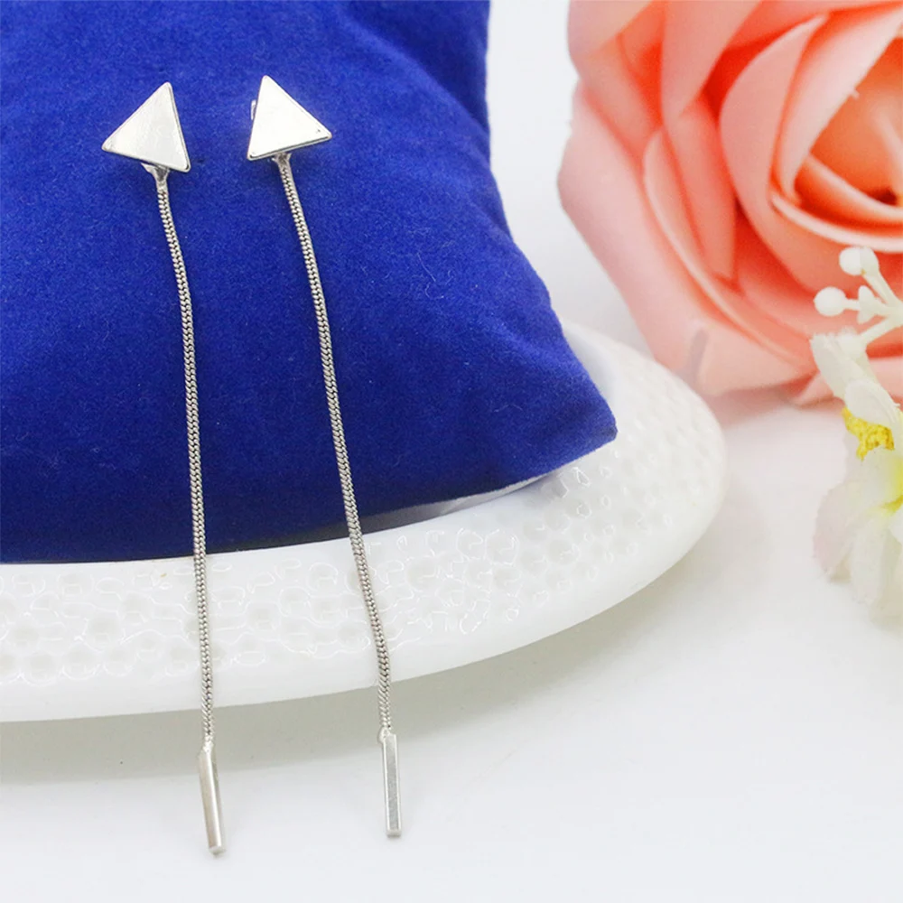 Trendy Long Tassel Stud Earrings For Women Simple Gold Sliver Triangle Ear Nail Geometric Fringe Studs Fashion Jewelry Wholesale | Украшения