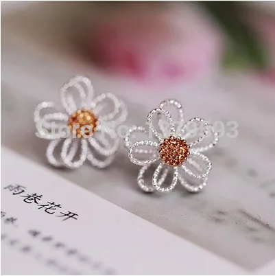 Korean fashion wild female flowers brushed silver-plated earrings big flower ear jewelry | Украшения и аксессуары