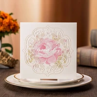 20 pieceslot laser cut pink flower wedding invitation card square white engagement birthday invitations with envelope cx013