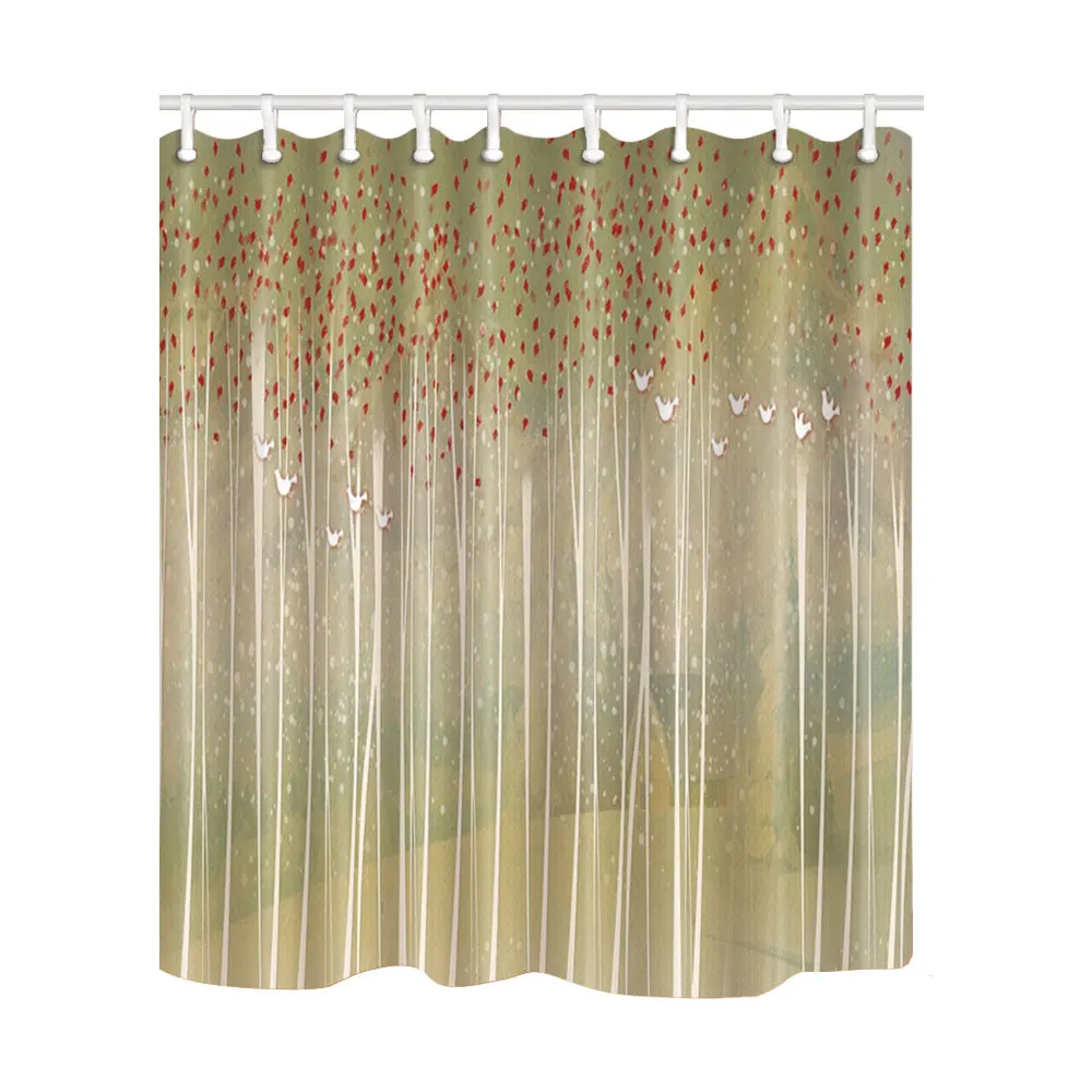 Flowers Bird Chinese Paint Art Design Shower Curtains Bath Screens Home Decor Polyester Fabric Waterproof Mildewproof with Hooks | Дом и сад