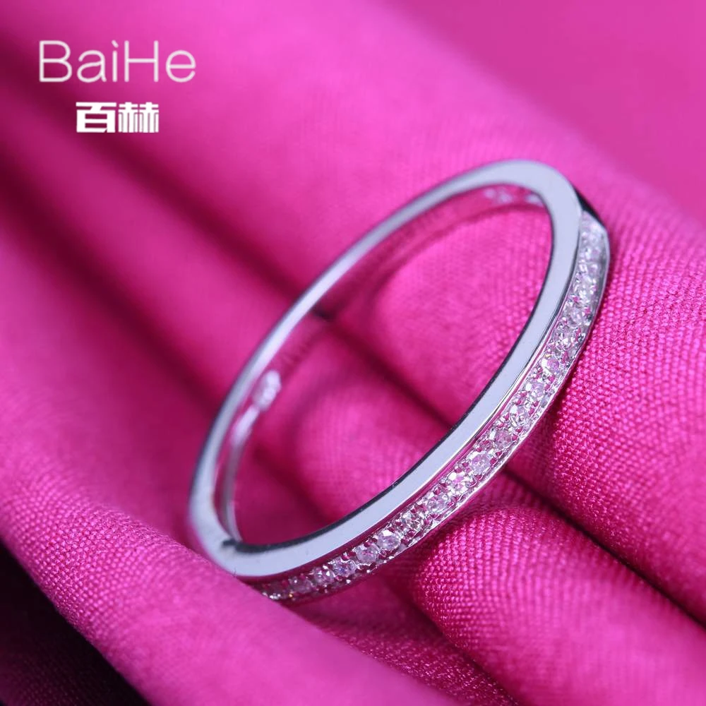 BAIHE Стерлинговое Серебро 925 0.13CT сертифицированное H/SI3 круглое натуральное бриллиантовое обручальное женское модное Ювелирное кольцо