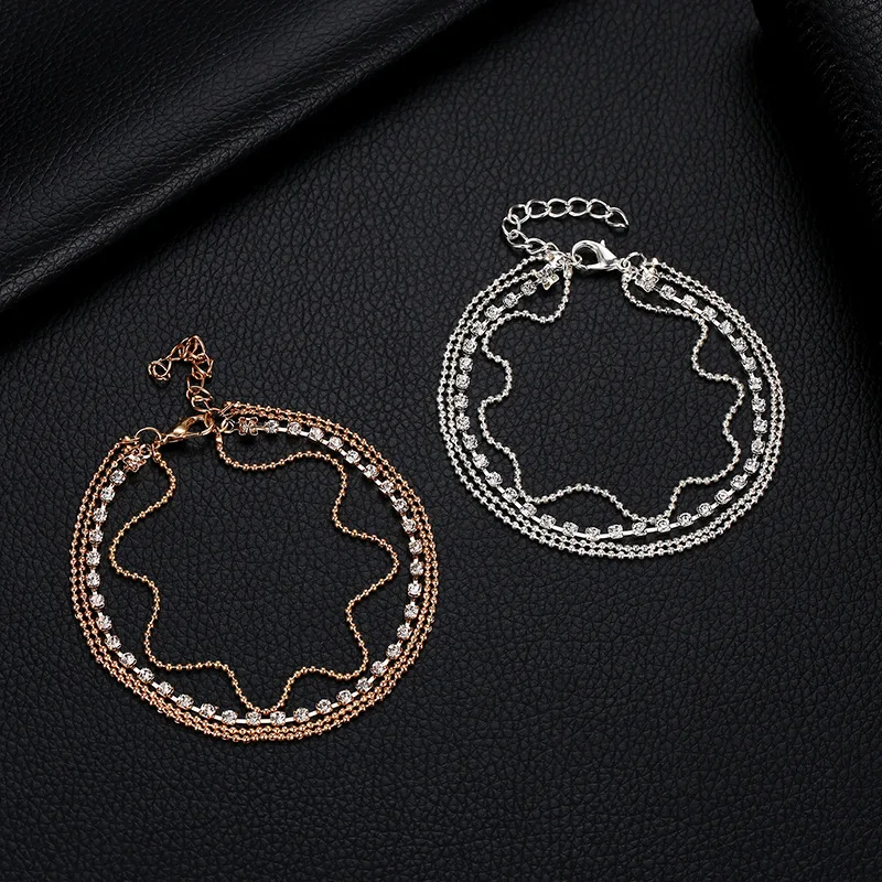 Новинка 2019 модные золотистые тонкие Многослойные ножные браслеты с фианитом AAA