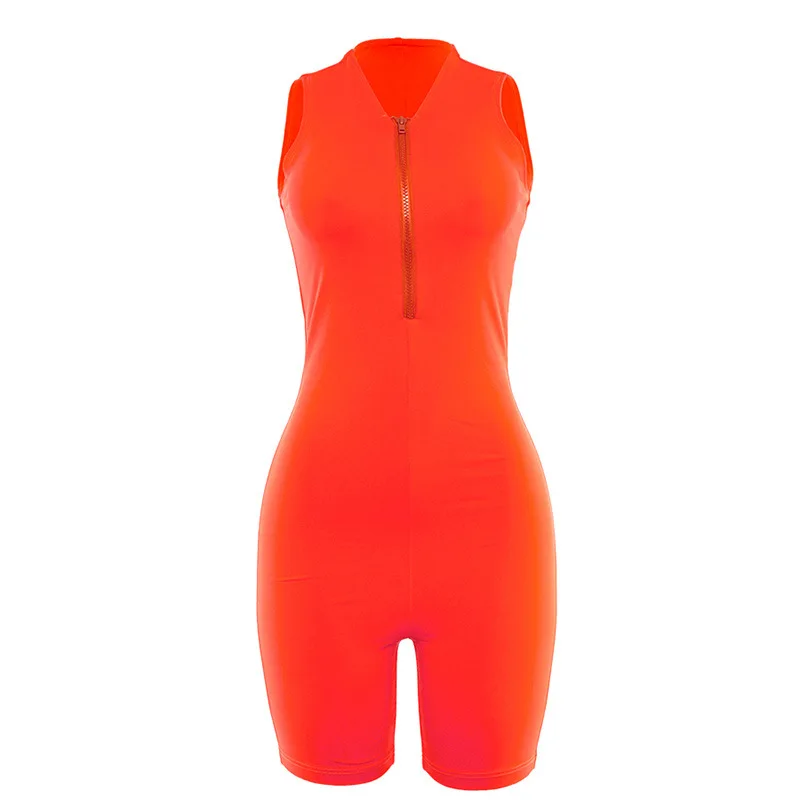 Сексуальная молния Bodycon комбинезон неоновый ночной клуб женские Комбинезоны
