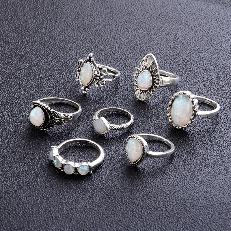 7 шт./компл. женское модное кольцо в стиле ретро виде капли воды с круглым