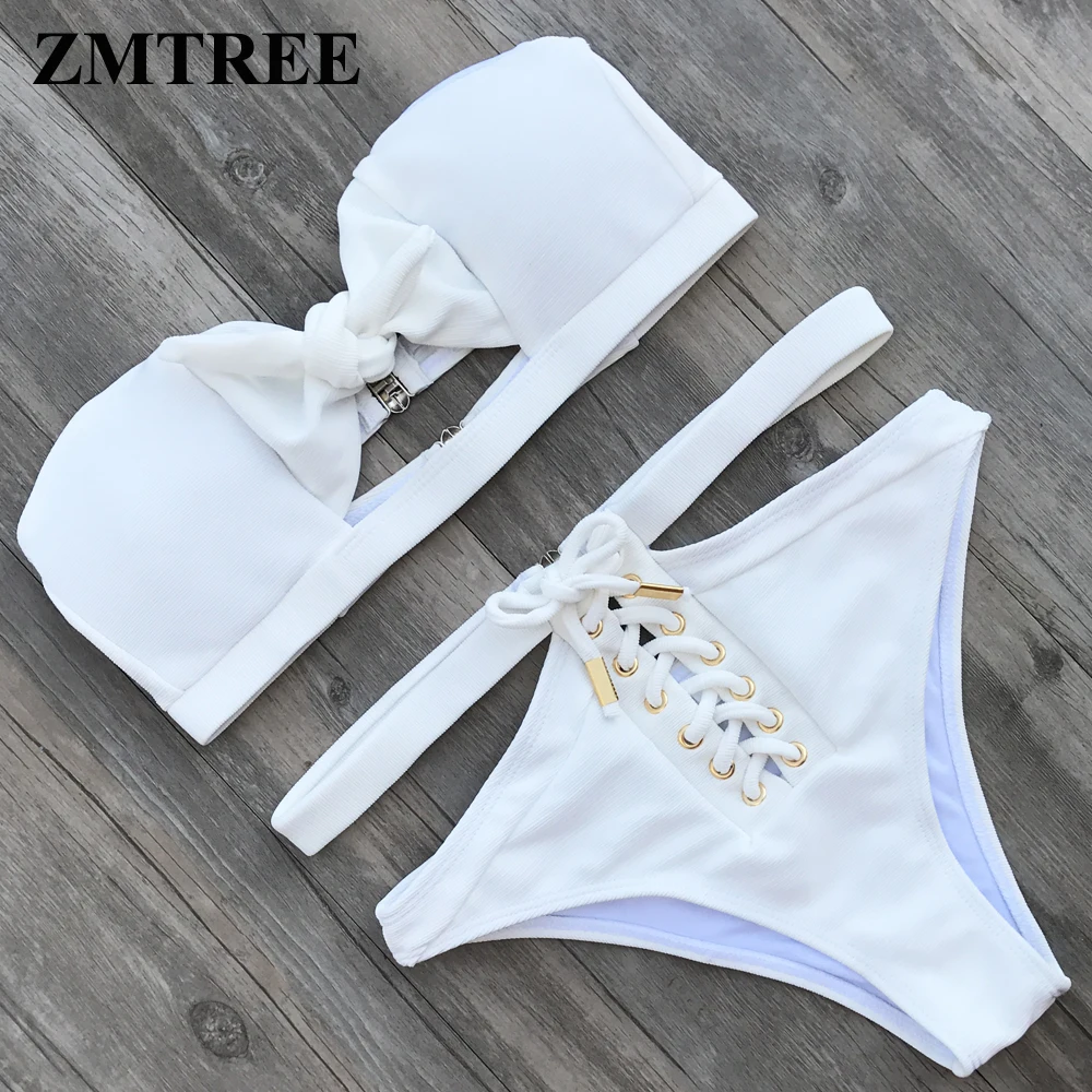 ZMTREE Новинка 2018 бикини белый купальный костюм Женская купальная одежда с высокой