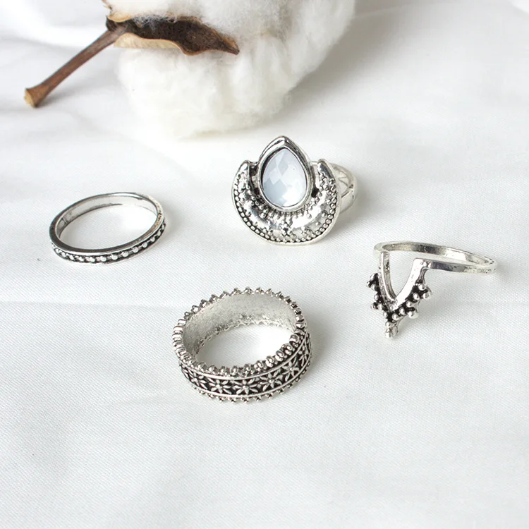 Knock 4 шт./компл. панк овальная луна тибетский серебряный цвет кольцо Набор для