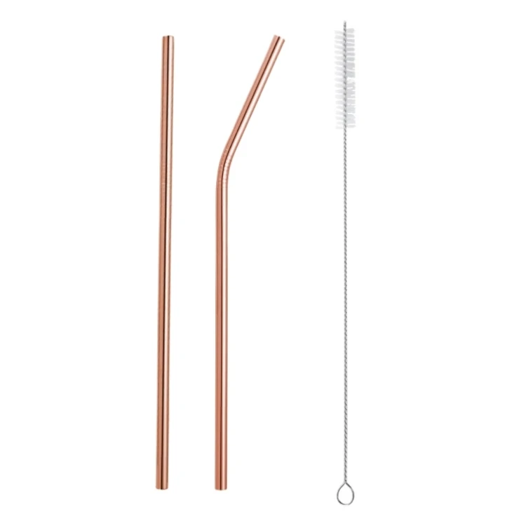 Rose gold 3PC 304 из нержавеющей стали металлическая соломинка многоразовые соломы+ 1 щетка экологически-безопасные соломинки прямой изгиб щеточка для чистки бар вечерние accessories20Oz - Цвет: Rose gold 3PC