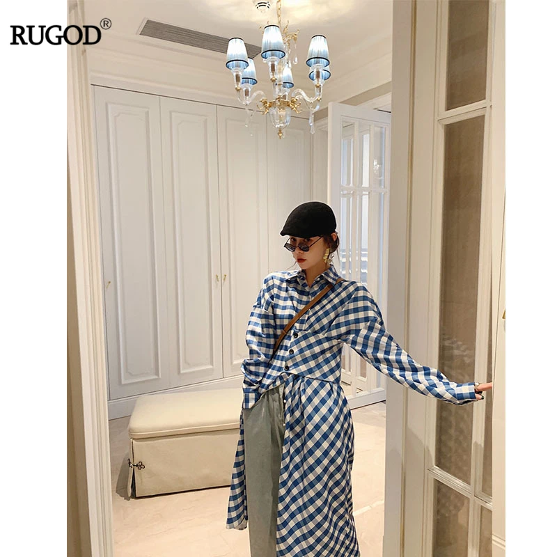 Женское клетчатое платье RUGOD Элегантное однобортное асимметричное повседневное