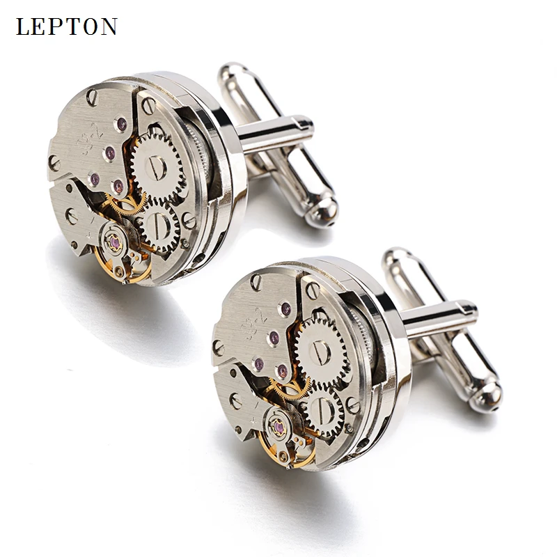 Lepton Watch Movement Cufflinks Of Immovable Fashion Steampunk Gear Watch Mechanism Cuff links For Mens Business Gifts Gemelos