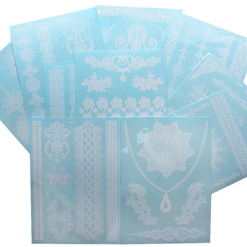 Распродажа Водонепроницаемый Временные татуировки Наклейки Henna белый Кружево