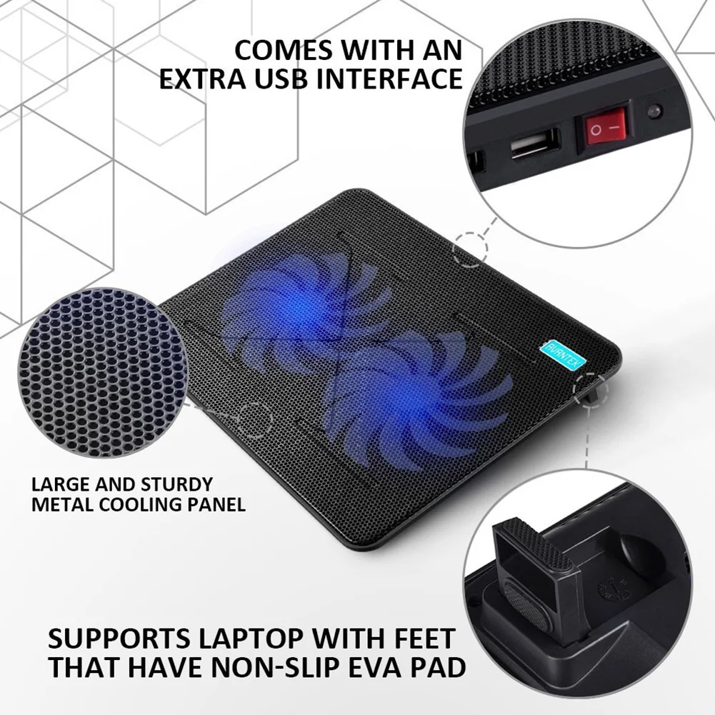 Low Noise Impact Resistant Ultra Slim Laptop Led Cooling Pad USB Nonslip Adjustable Mounts Portable Metal Panel Fit Below 17inch |