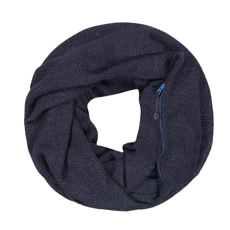 Унисекс зимний однотонный шерстяной Теплый шарф-петля секретный карман на