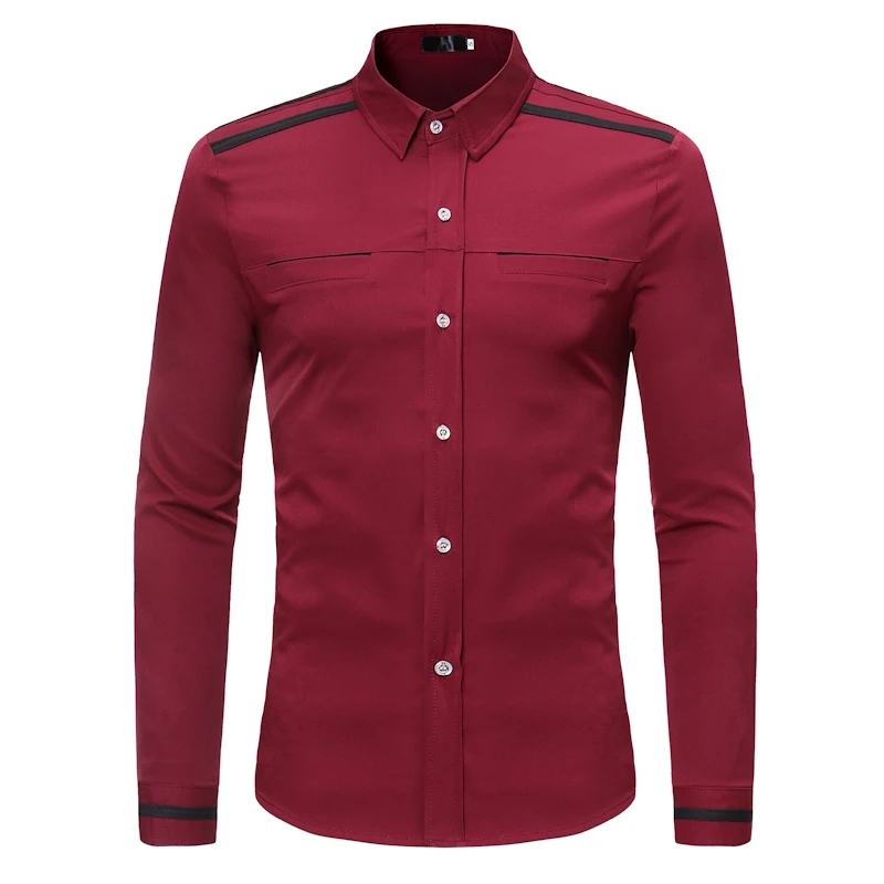 

New Fashion Men Long Sleeve Shirt Black White Red Dark Blue Comfort Elegant Mens Hotel KTV Nightclub Work Shirt