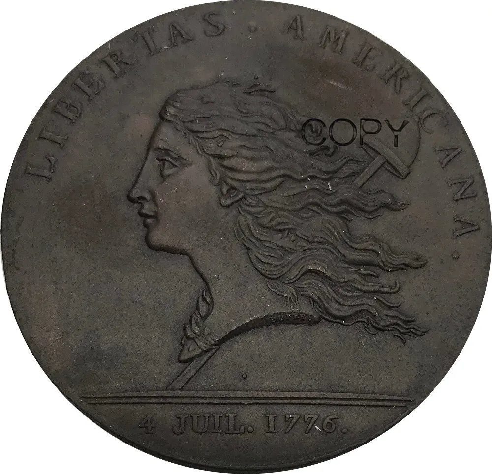 США 1781 Libertas Americana медаль красная медь КОПИЯ монета край равнина|Безвалютные