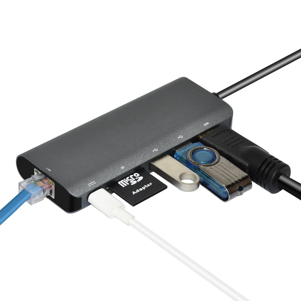 Адаптер USB C к Ethernet с разъемом HDMI 3 0 6 портов RJ45 Lan Сетевой адаптер для Macbook PD|usb c to