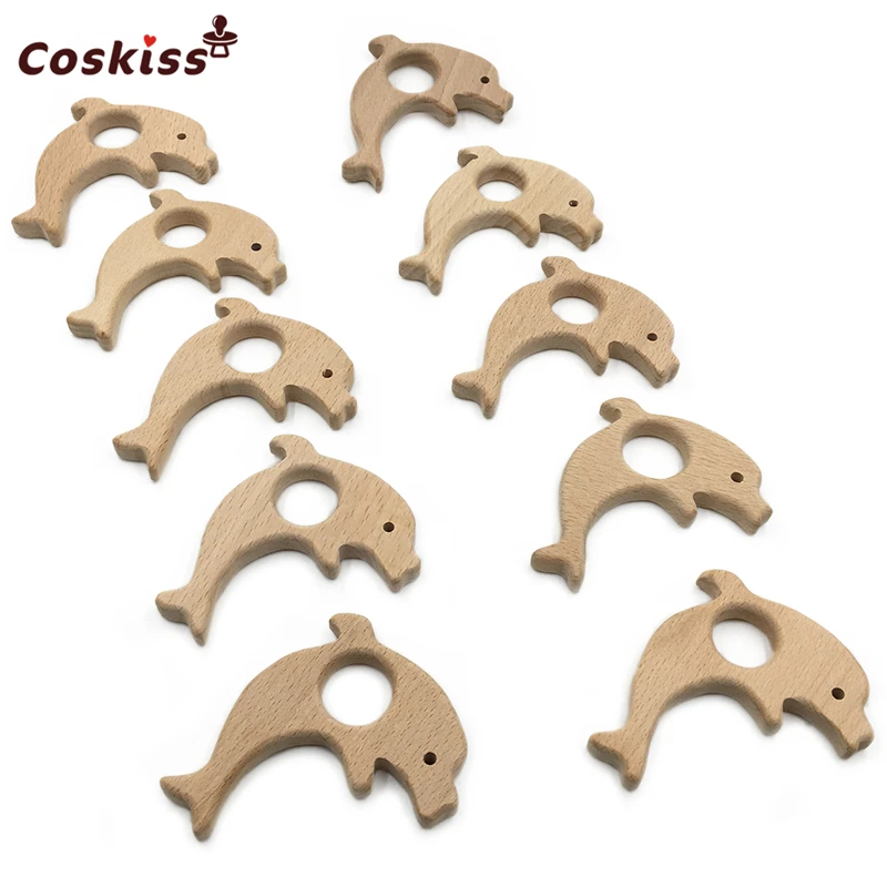 

Organic Beech Wooden Dolphin Natural Handmade Wooden Teether DIY Wood Personalized Pendent Eco-Friendly Safe Baby Teether Toys