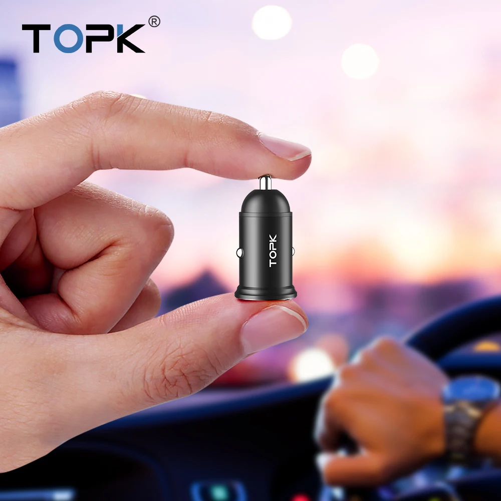 Автомобильное зарядное устройство TOPK G203 Mini USB для iPhone Xiaomi мобильный телефон
