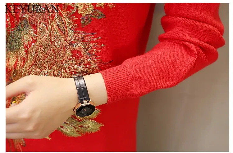 2018 осень-зима Новая мода павлин вышивка блестками Для женщин Вязание свитера