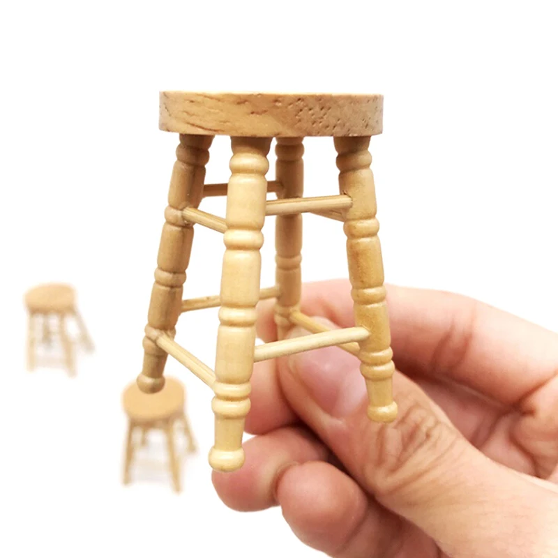 

1/12 Dollhouse Miniature Accessories Mini Wooden Stool Simulation Chair Furniture Model Toys for Doll House Decoration