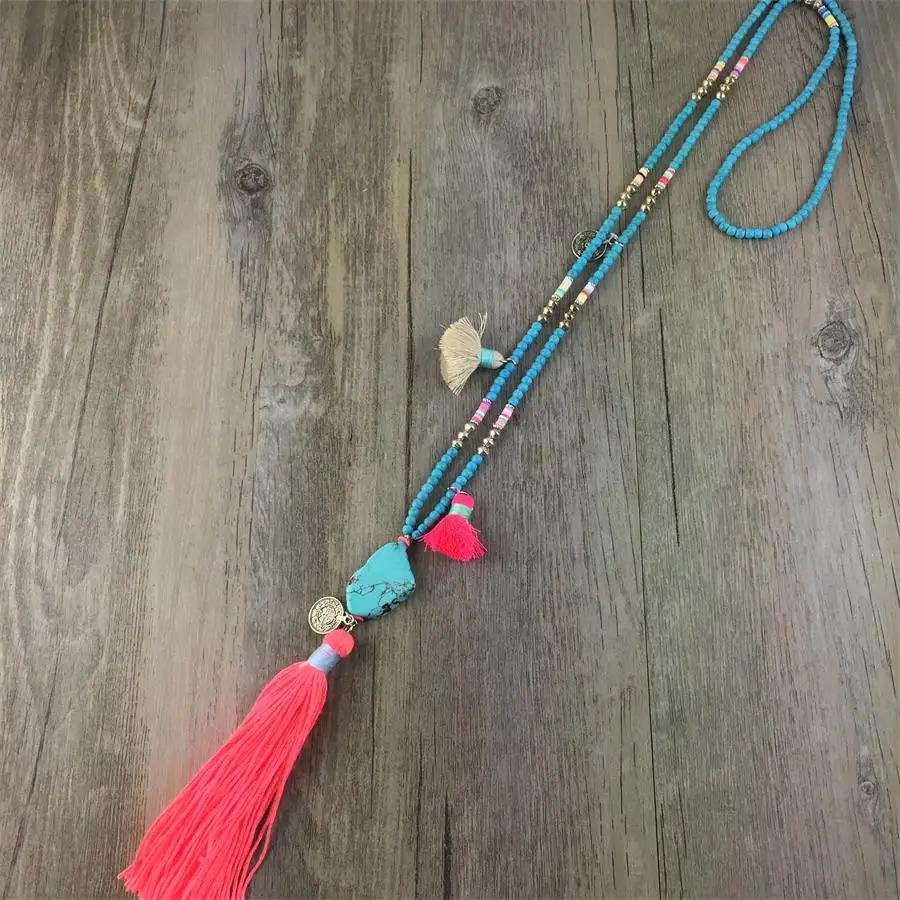 Женское длинное ожерелье с подвеской-кисточкой в богемном стиле | Украшения и