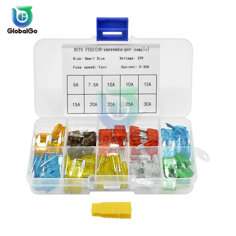 100pcs/Lot Mixed Mini Blade Fuse 5A 10A 15A 20A 25 30A AMP Set For Truck Boat Auto Car Fuse Clip Removal Tool