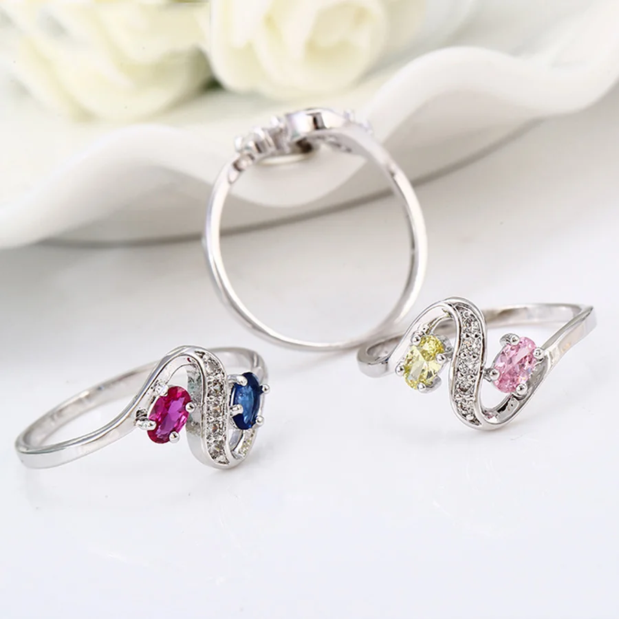Многоцветный роскошные CZ каменные кольца для женщин винтаж обручальное кольцо