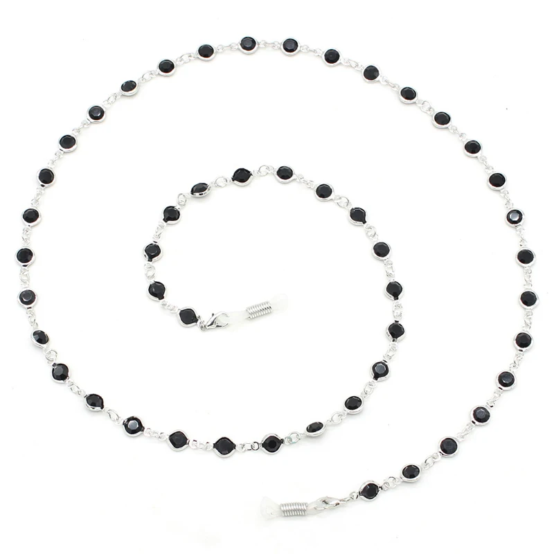 Цепочка для очков с черными звеньями и бусинами кристаллами|Аксессуары очков| |