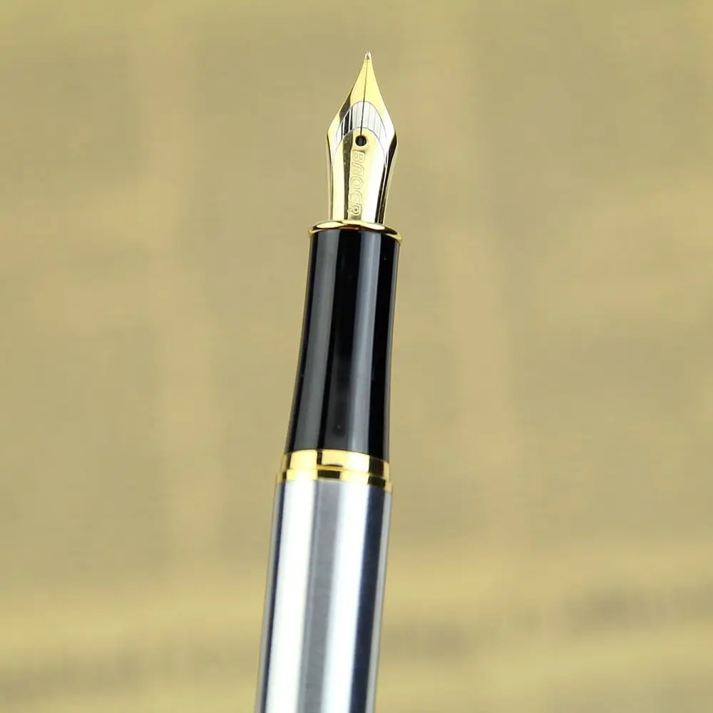 

Limit Shows Standard Classic Office Silver Black Business Metal Fountain Pen Nib Medium Gold Trim Gift Fountain Pen