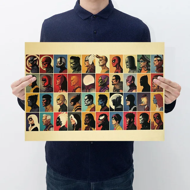 Фигурки героев Marvel, игрушки, Железный человек, Капитан Америка, Мстители, винтажная крафт-бумага, домашний декор, художественные принты в стиле ретро, игрушечные фигурки для мальчиков